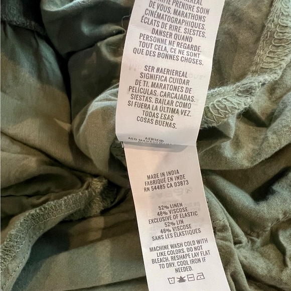 aerie Olive Green/Sage Dress Small Petite Pockets Linen Blend - Picture 13 of 14